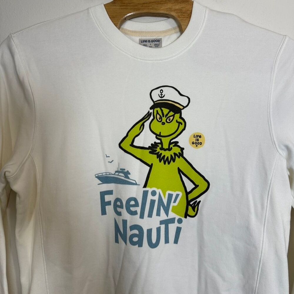 Life is‎ Good x Dr. Seuss Grinch Nautical Theme Men's Sweatshirt White Large
